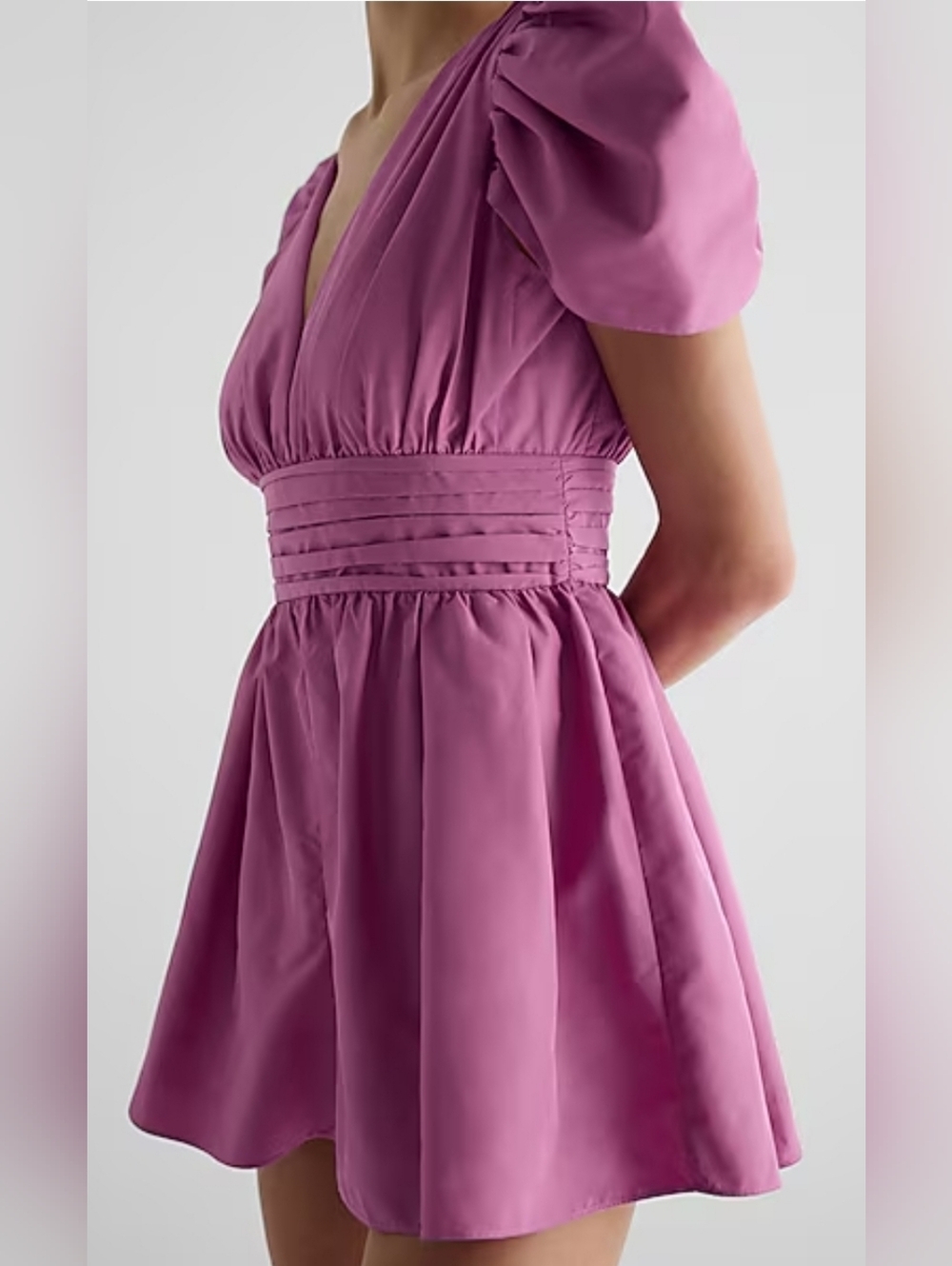 Express Lavender Puff Sleeve Dress Size 8 NWT | Soft Purple Zip Back Midi - Picture 4 of 6
